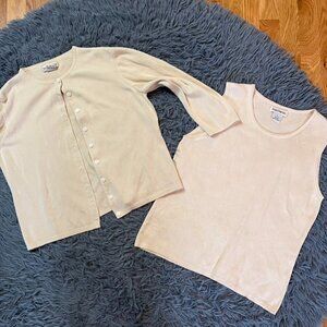 Barry Briken Cream Beige Silk Set Top & Cardigan Size M